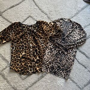 Leopard cheetah print sweater cardigan Express blouse button brown black small